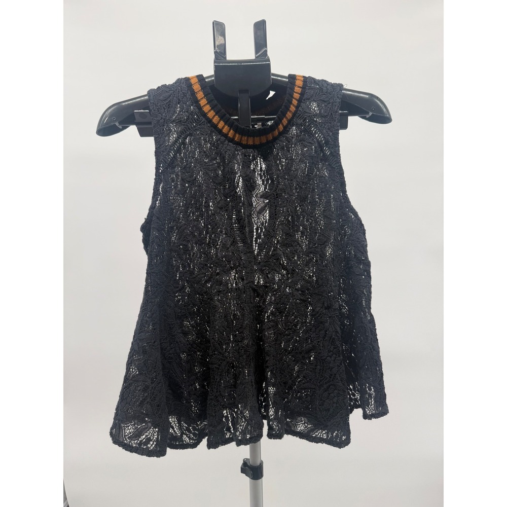 Free‎ People Black Masie All Star Sheer Lace Sleeveless Peplum Top Ribbed Neck S